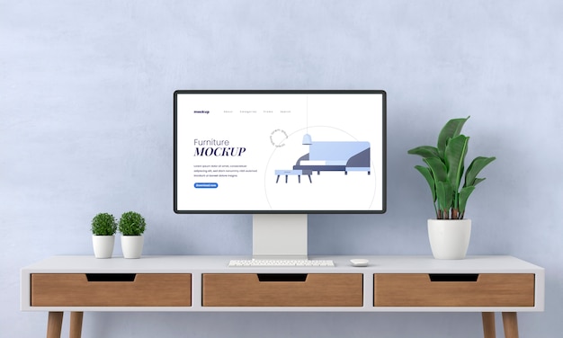 Mockup meja dengan komputer pribadi