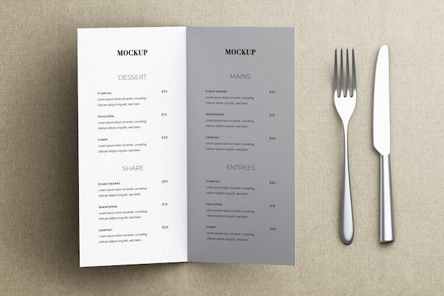Mockup de menú de restaurante