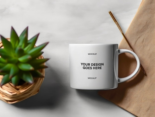 Mockup mínimo de taza blanca con capas editables en formato PSD