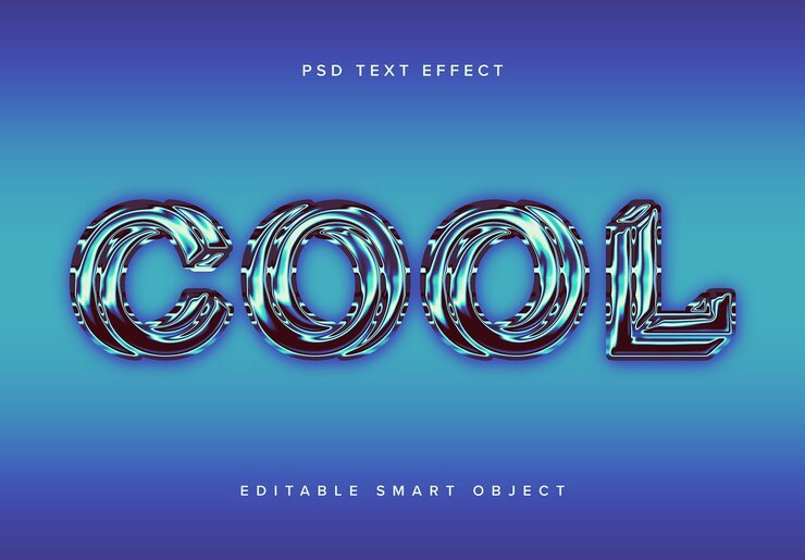 PSD mockup mit blauem chrome-text-effekt