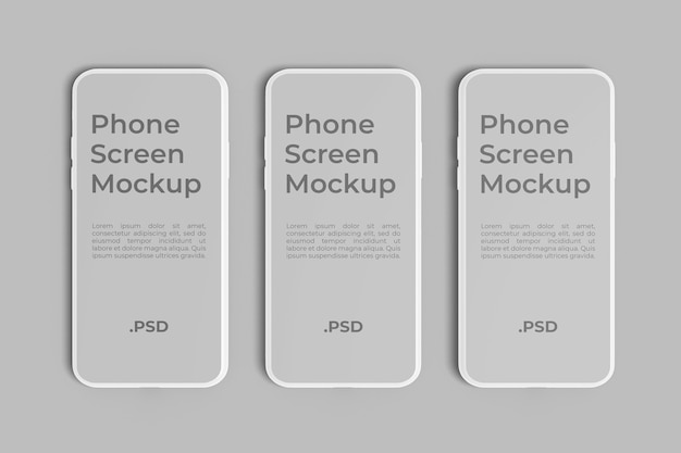PSD mockup mit drei telefonbildschirmen