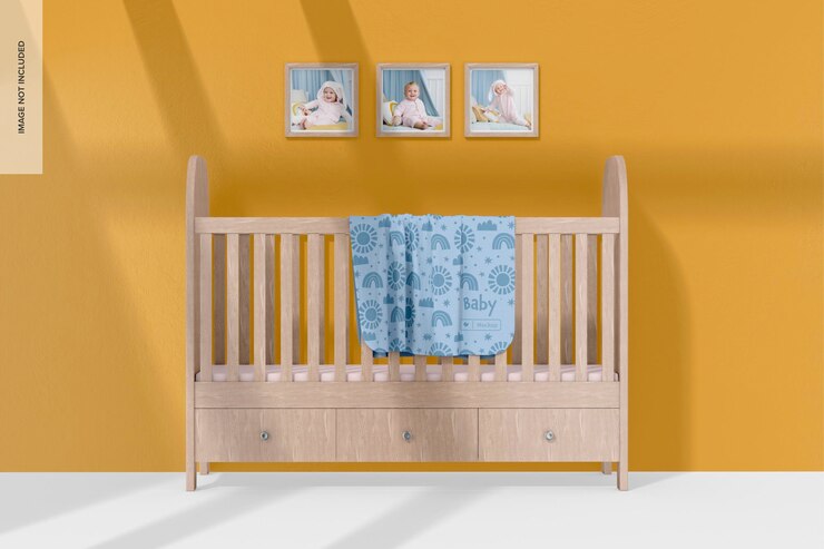 PSD mockup de mobiliario de cuarto de bebé, vista frontal