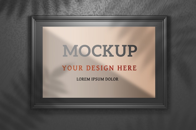 Mockup modificabile PSD con ampia cornice per foto nera su nero