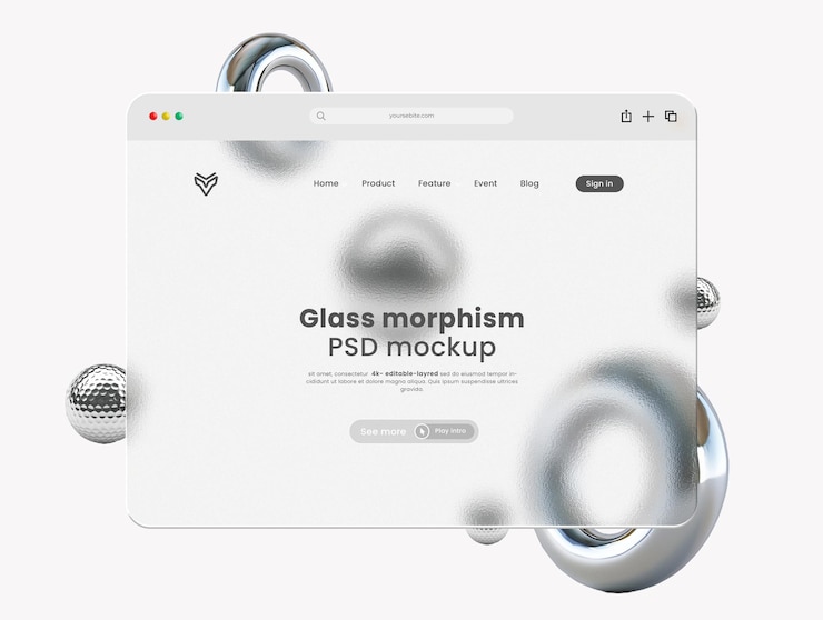 Mockup de morfismo de vidrio de la interfaz del navegador web