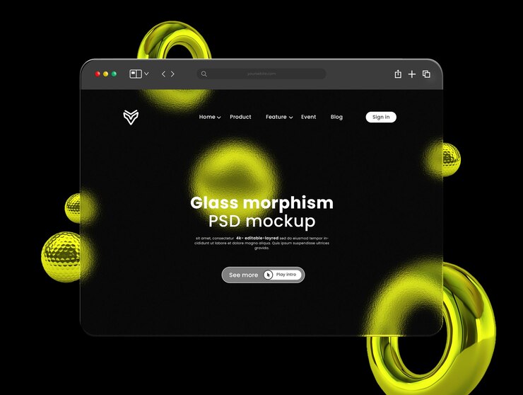 Mockup de morfismo de vidrio de la interfaz del navegador web