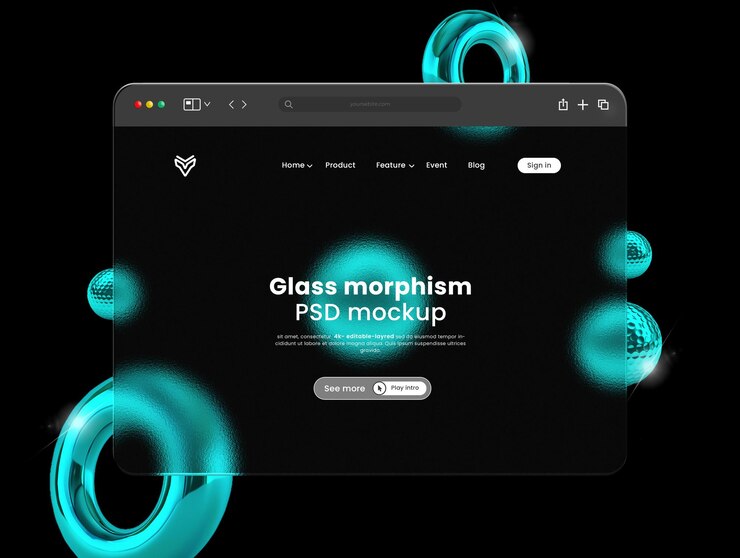 Mockup de morfismo de vidrio de la interfaz del navegador web