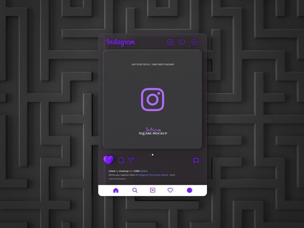 PSD mockup de morphisme en verre de l'interface 3d d'instagram avec un emoji de cœur 3d pour le mockup de poste sur les médias sociaux