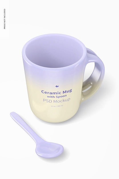 Mockup Mug Keramik 12 oz dengan Sendok