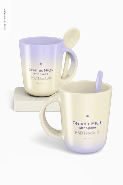 Mockup Mug Keramik 12 oz dengan Sendok