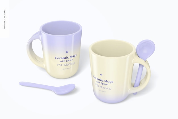 Mockup Mug Keramik 12 oz dengan Sendok
