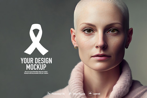 PSD mockup de una mujer para el concepto del día del cáncer