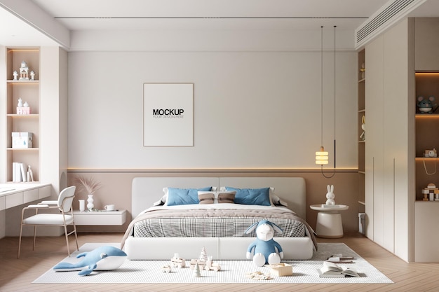 Mockup de mur d'intérieur de la chambre des enfants 3d rendu illustration 3d