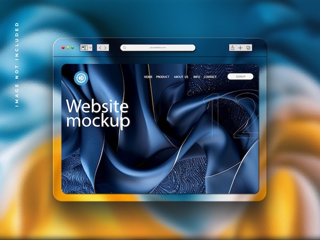 Mockup del navegador de presentación de la página web y efecto de morfismo de vidrio
