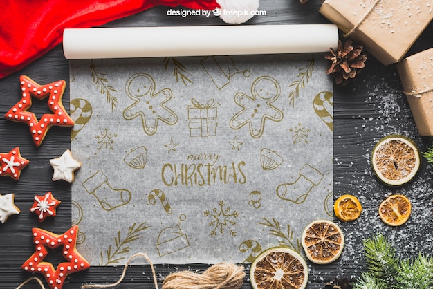 PSD mockup de navidad con papel de horno