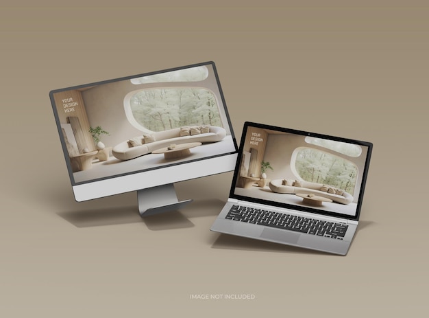 Mockup of desktop and laptop for UIUX Product presentation 3D Render