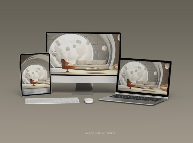Mockup of desktop laptop and tablet for your UIUX Product presentation 3D Render
