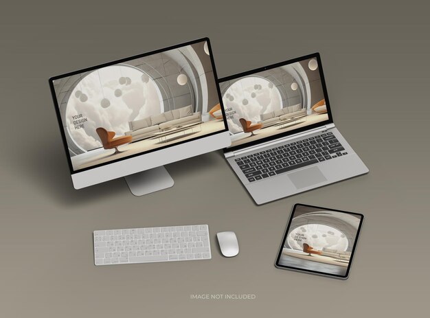 Mockup of desktop laptop and tablet for your UIUX Product presentation 3D Render