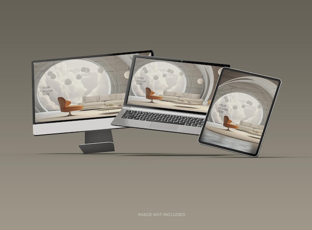 Mockup of desktop laptop and tablet for your UIUX Product presentation 3D Render