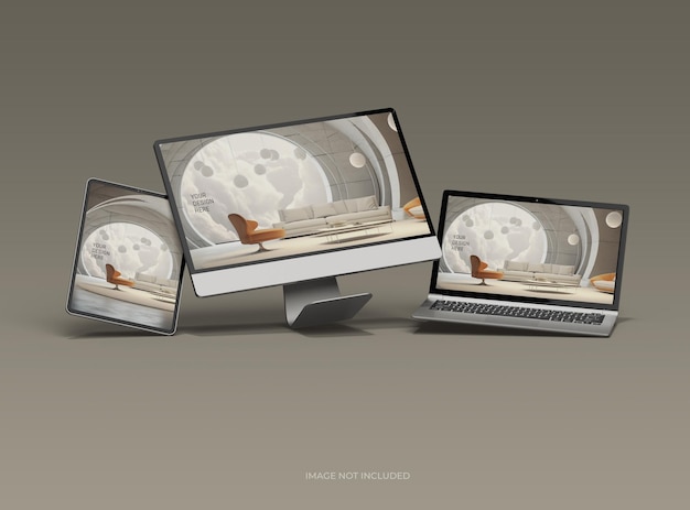 Mockup of desktop laptop and tablet for your UIUX Product presentation 3D Render