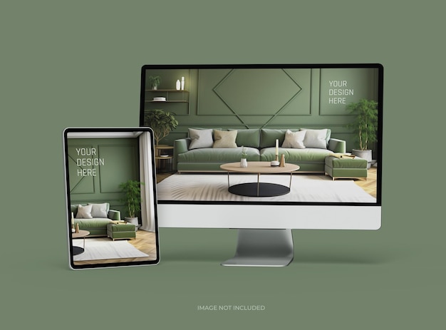 Mockup of smartphone tablet desktop for UIUX Product Showcase 3D Render