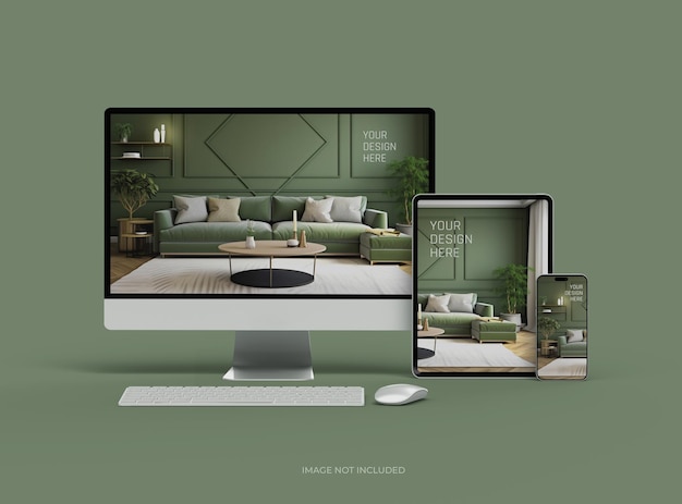 Mockup of smartphone tablet desktop for UIUX Product Showcase 3D Render