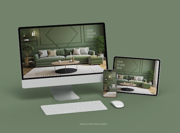 mockup of smartphone tablet desktop for uiux product showcase 3d render