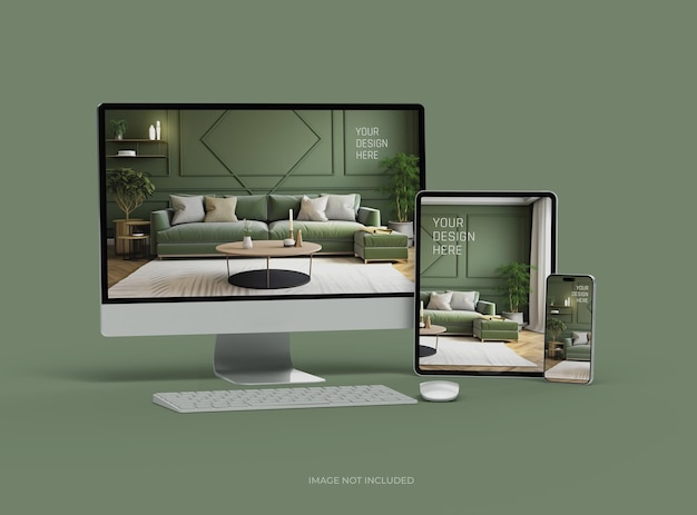 Mockup of smartphone tablet desktop for UIUX Product Showcase 3D Render
