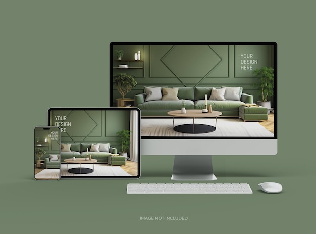 Mockup of smartphone tablet desktop for UIUX Product Showcase 3D Render