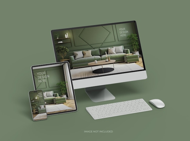 Mockup of smartphone tablet desktop for UIUX Product Showcase 3D Render