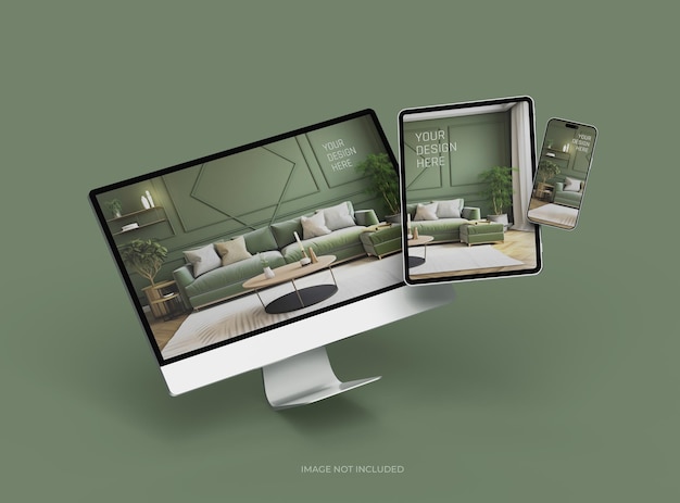 mockup of smartphone tablet desktop for uiux product showcase 3d render
