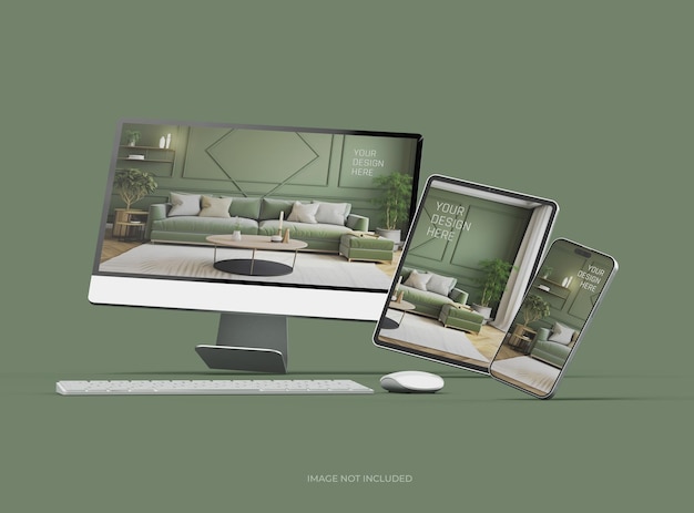 mockup of smartphone tablet desktop for uiux product showcase 3d render