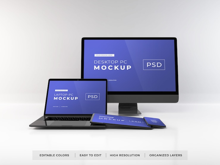 PSD mockup of various digital devices