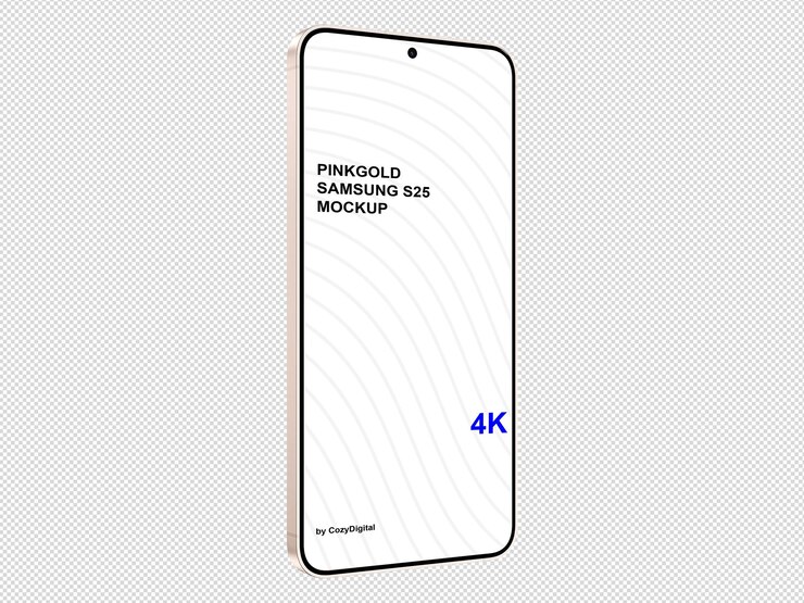 PSD mockup d'or rose du samsung galaxy s25 isométrique sans arrière-plan