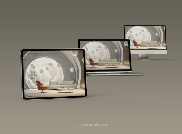 Mockup d'un ordinateur portable de bureau et d'une tablette pour votre présentation de produit UIUX Render 3D