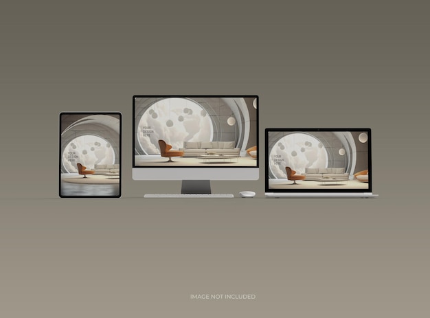 Mockup d'un ordinateur portable de bureau et d'une tablette pour votre présentation de produit UIUX Render 3D