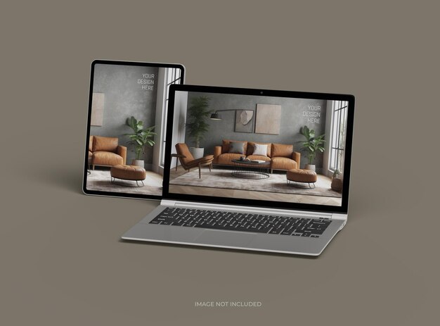 Mockup d'un ordinateur portable et d'une tablette pour votre présentation de conception 3D Render