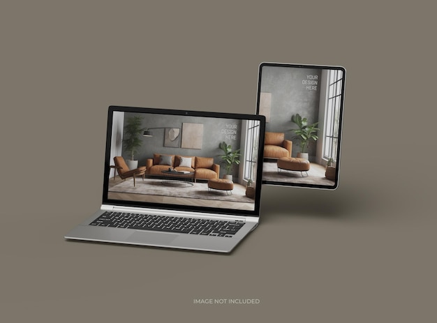 Mockup d'un ordinateur portable et d'une tablette pour votre présentation de conception 3D Render