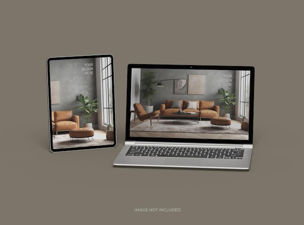 Mockup d'un ordinateur portable et d'une tablette pour votre présentation de conception 3D Render