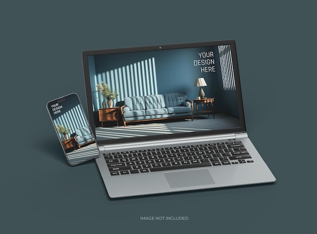 Mockup d'un ordinateur portable et d'un téléphone pour votre présentation de conception 3D Render