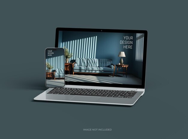 Mockup d'un ordinateur portable et d'un téléphone pour votre présentation de conception 3D Render