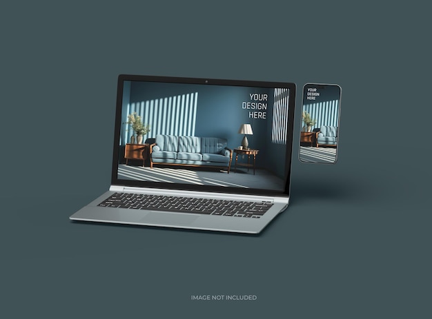 Mockup d'un ordinateur portable et d'un téléphone pour votre présentation de conception 3D Render