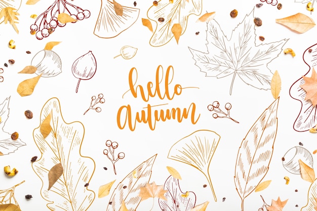 PSD mockup de otoño con hojas