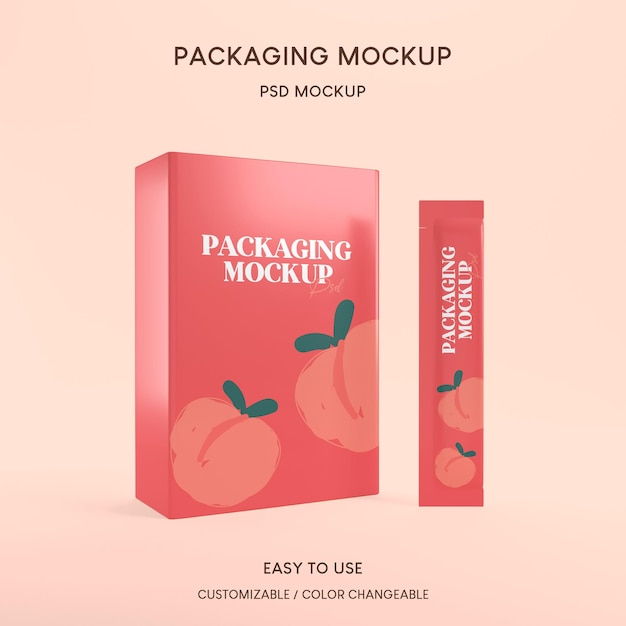 Mockup packaging Producto 3D bolsita de palo brillante Diseño de concepto de envasado de alimentos y bebidas