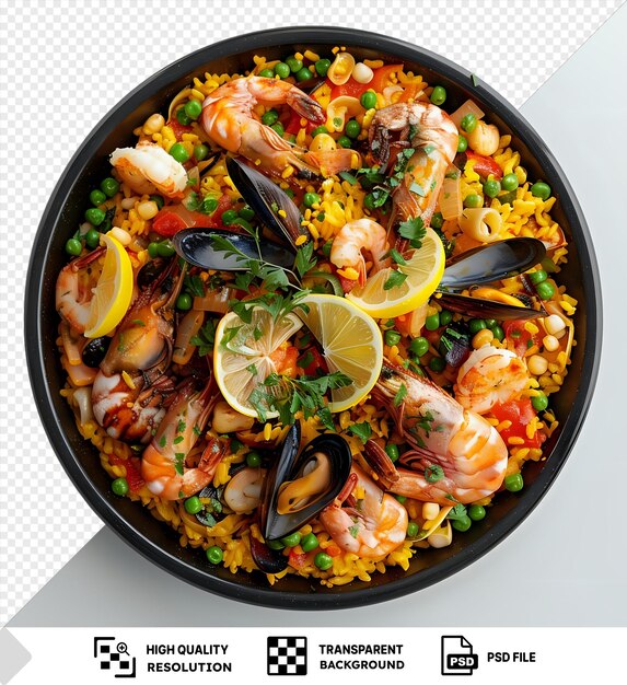 Mockup de paella de mariscos en un cuenco negro png