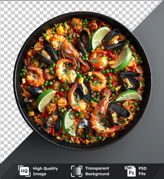 PSD mockup de paella de mariscos en una sartén