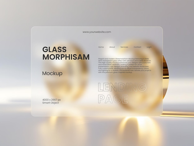 Mockup de page d'atterrissage de morphisme de verre pour la conception de sites Web