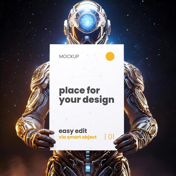 PSD mockup de la página del personaje futurista