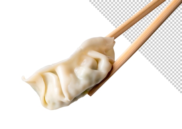 Mockup de palillos sosteniendo un trozo de gyoza