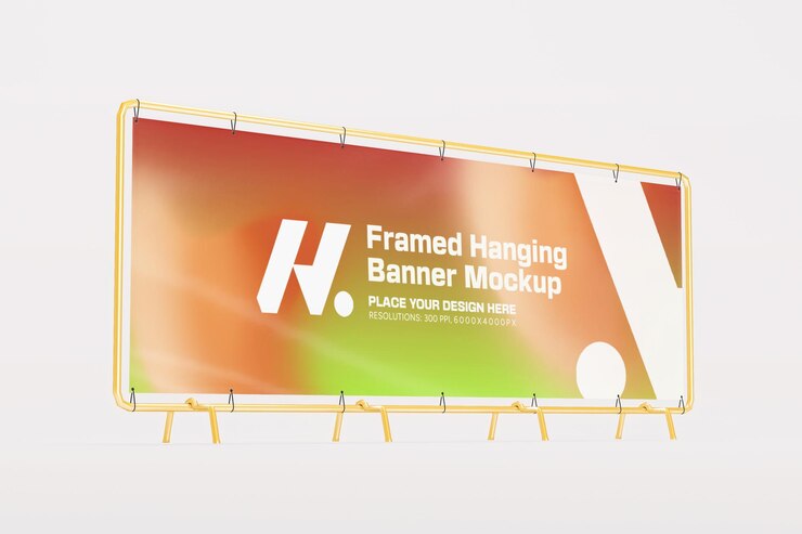 Mockup de pancartas colgantes enmarcadas renderizadas en 3D para publicidad y marca