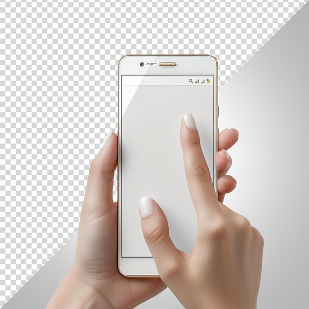 PSD mockup de pantalla blanca del teléfono inteligente en la mano png